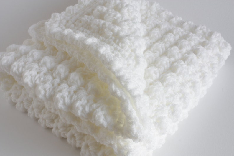 Crochet baby blanket, extra thick white baby blanket for christening or baby shower image 5