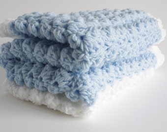 Baby boy blanket, extra thick blue and white blanket, 24" x 32" approx