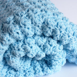 Crochet Baby Blanket, handmade new baby gift in blue, baby shower gift, christening gift image 1