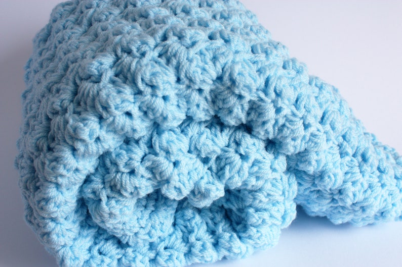 Crochet Baby Blanket, handmade new baby gift in blue, baby shower gift, christening gift image 1