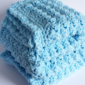 Crochet Baby Blanket, handmade new baby gift in blue, baby shower gift, christening gift image 2