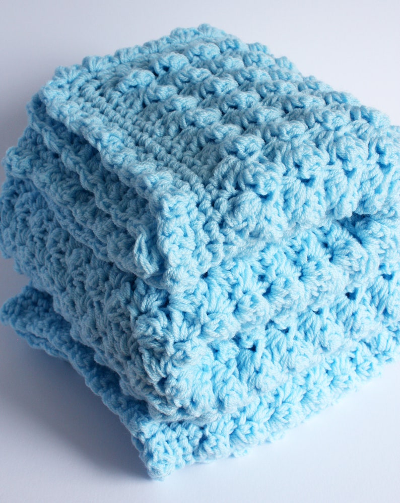 Crochet Baby Blanket, handmade new baby gift in blue, baby shower gift, christening gift image 2