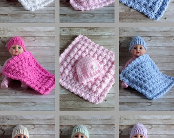 Doll Blanket and Hat Set, Doll Pram Cover,Handmade Crochet Set