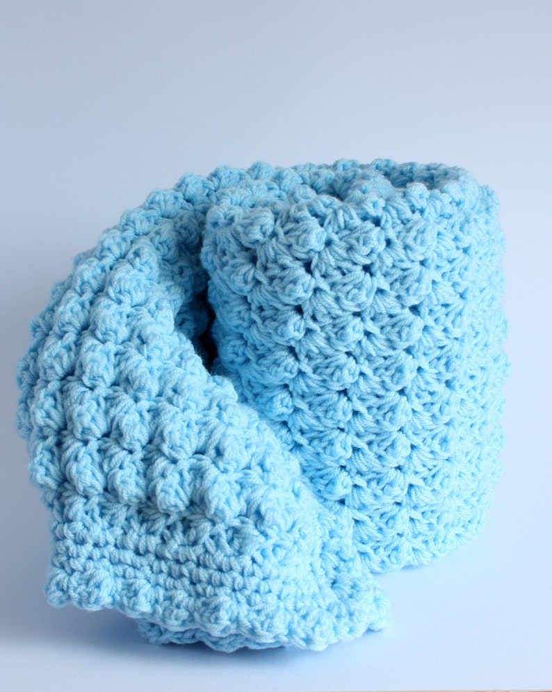 Crochet Baby Blanket, handmade new baby gift in blue, baby shower gift, christening gift image 4