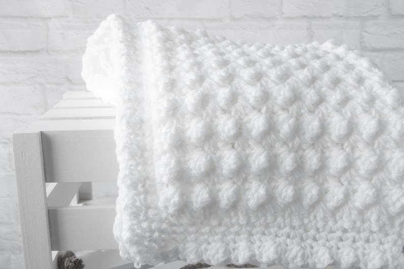 White Baby blanket, a handmade extra thickness crochet baby blanket, shawl, 32 x 24 approx, ideal christening, shower, new baby, Baby gift image 3