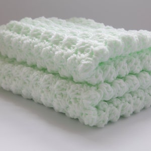 Crochet Baby Blanket, handmade new baby gift in green and white, baby shower gift, christening gift