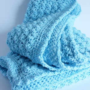 Crochet Baby Blanket, handmade new baby gift in blue, baby shower gift, christening gift image 8