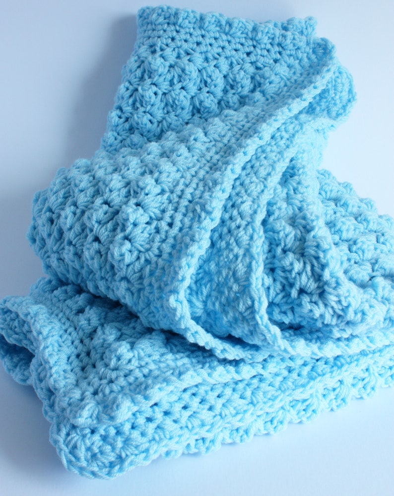 Crochet Baby Blanket, handmade new baby gift in blue, baby shower gift, christening gift image 8