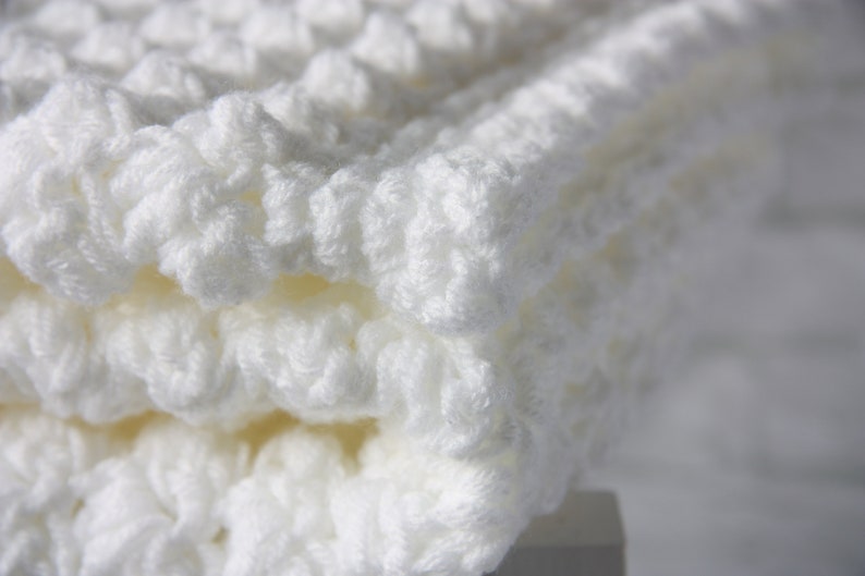 White Baby blanket, a handmade extra thickness crochet baby blanket, shawl, 32 x 24 approx, ideal christening, shower, new baby, Baby gift image 2