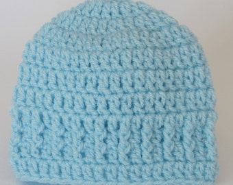 Crochet baby hat,  beanie hat, shower or christening gift for a newborn boy