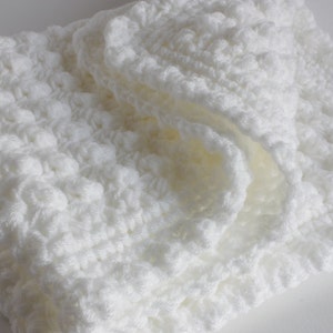 Crochet baby blanket, extra thick white baby blanket for christening or baby shower image 4