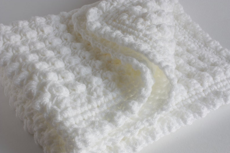 Crochet baby blanket, extra thick white baby blanket for christening or baby shower image 4