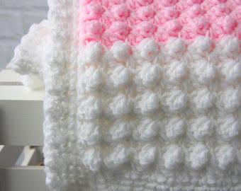 Crochet baby blanket, pink and white blanket, gift for Christening, baby shower, new baby girl