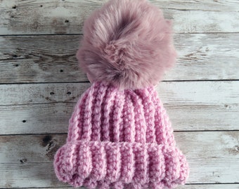 Super Soft Preemie Baby Hat with Turn Up and Faux Fur Pom Pom - Adorable and Cozy!