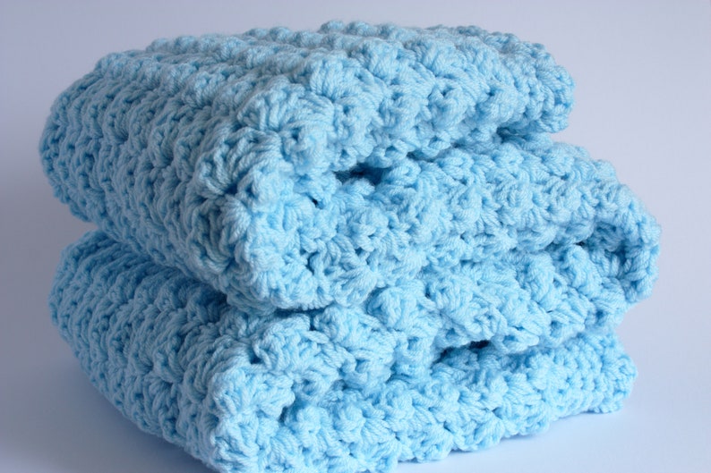 Crochet Baby Blanket, handmade new baby gift in blue, baby shower gift, christening gift image 3