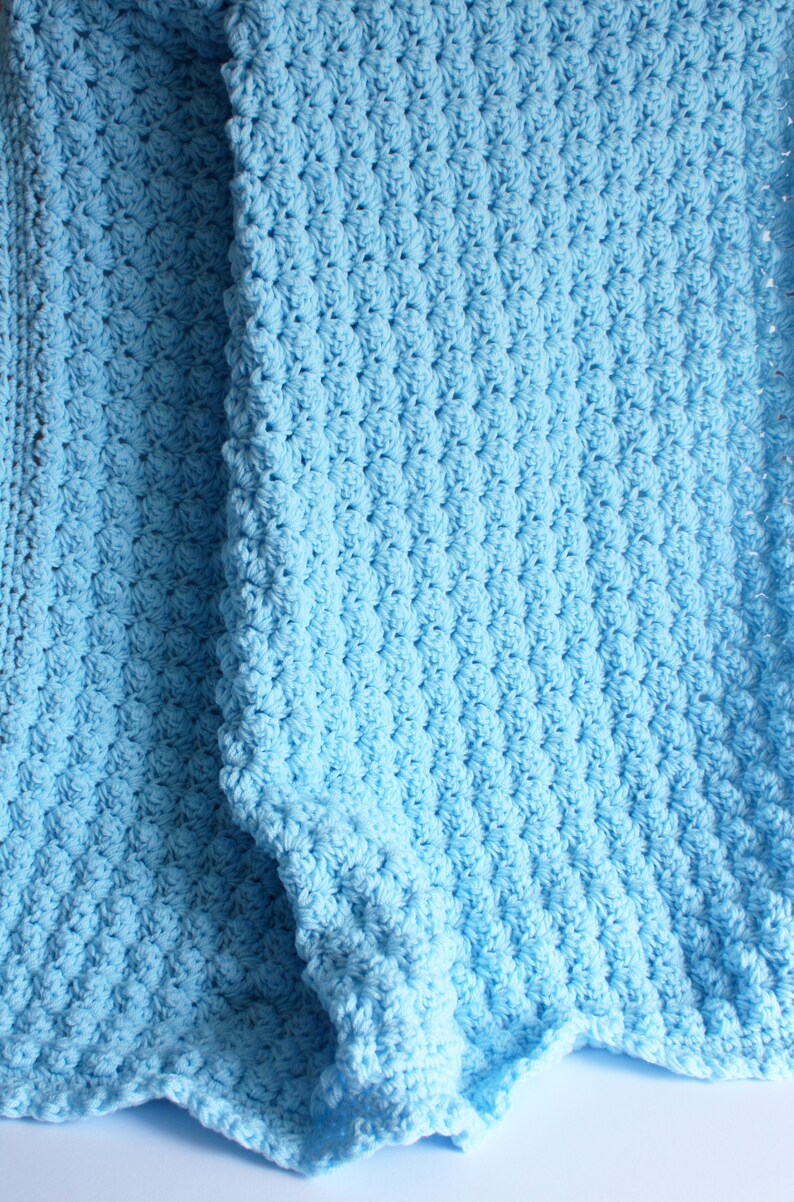 Crochet Baby Blanket, handmade new baby gift in blue, baby shower gift, christening gift image 7