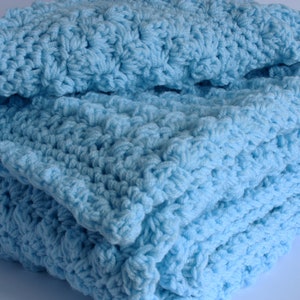 Crochet Baby Blanket, handmade new baby gift in blue, baby shower gift, christening gift image 6