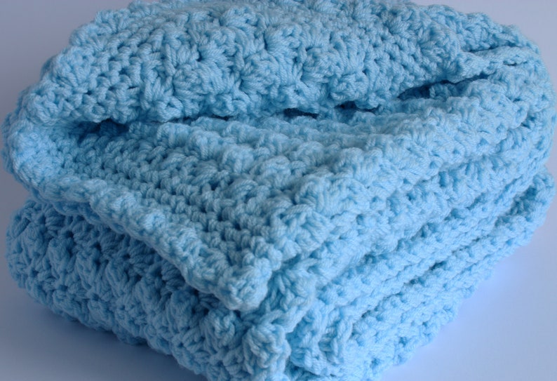 Crochet Baby Blanket, handmade new baby gift in blue, baby shower gift, christening gift image 6