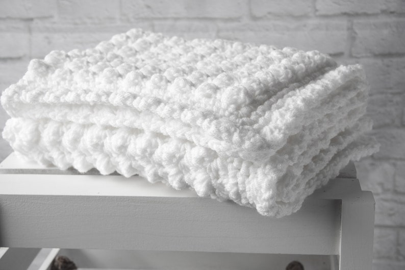 White Baby blanket, a handmade extra thickness crochet baby blanket, shawl, 32 x 24 approx, ideal christening, shower, new baby, Baby gift image 7