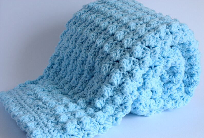 Crochet Baby Blanket, handmade new baby gift in blue, baby shower gift, christening gift image 5