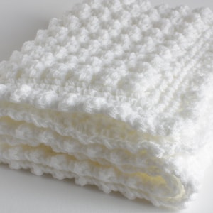 Crochet baby blanket, extra thick white baby blanket for christening or baby shower image 2