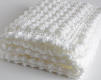 White Baby blanket, a handmade extra thickness crochet baby blanket, shawl, 32" x 24" approx, ideal christening, shower, new baby, Baby gift