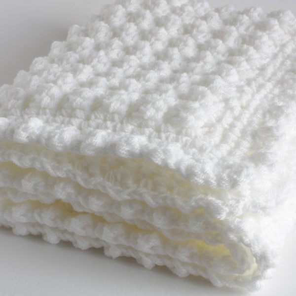 White Baby blanket, a handmade extra thickness crochet baby blanket, shawl, 32" x 24" approx, ideal christening, shower, new baby, Baby gift