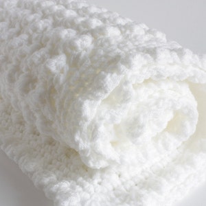 Crochet baby blanket, extra thick white baby blanket for christening or baby shower image 3
