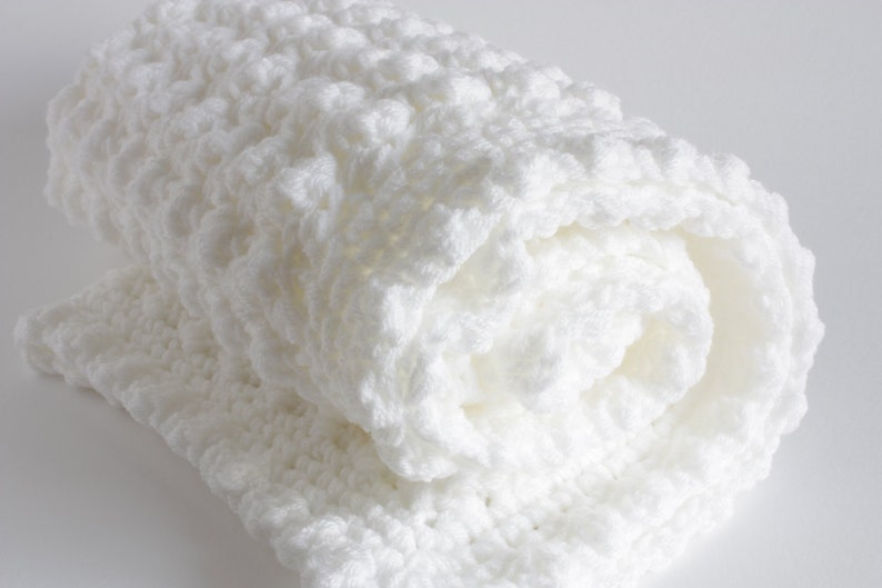 Crochet baby blanket, extra thick white baby blanket for christening or baby shower image 3