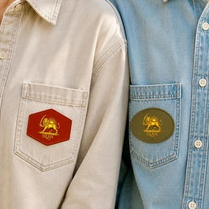 Copy of Golden Lion and Sun of Iran Flag , Faux Leather Patch