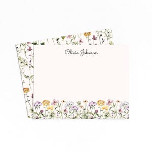 Plantilla imprimible de tarjeta de notas con monograma de jardín de flores silvestres, papelería floral personalizada para mujer (descarga digital)