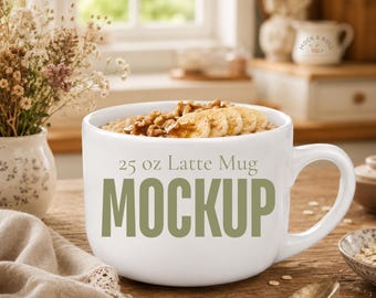 25 oz Latte Mug Mockup | Cottagecore Kitchen Printify Mug Photo