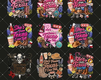She's From Texas I Can Tell PNG Bundle, Pink Western Drink Designs, Texas Cowgirl Graphic, Southern Country Girl PNG