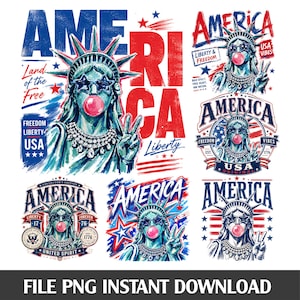 Preppy Frihetsgudinnan Bubble Gum PNG, Patriotisk penseldrag USA Design, Fjärde juli Sublimering, Amerikansk självständighetsdagsgrafik