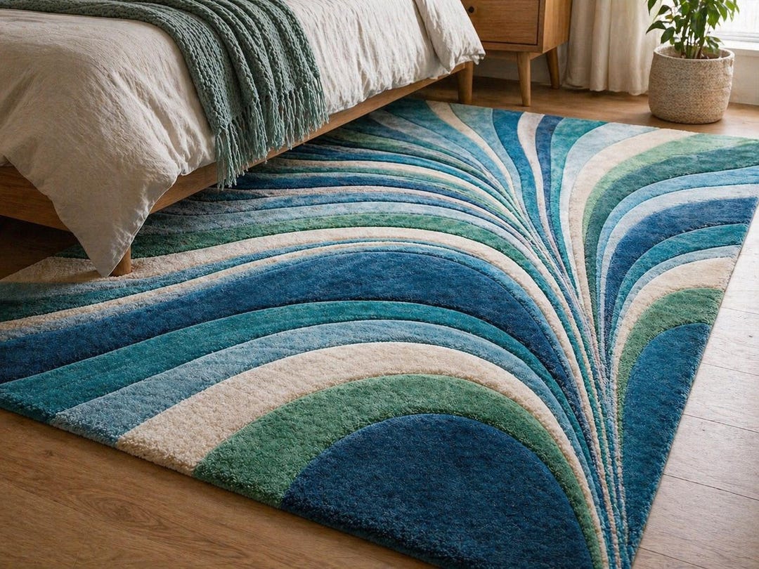 Hand Tufted Blue Wave Rug, Abstract Swirl Coastal Modern Carpet - Etsy