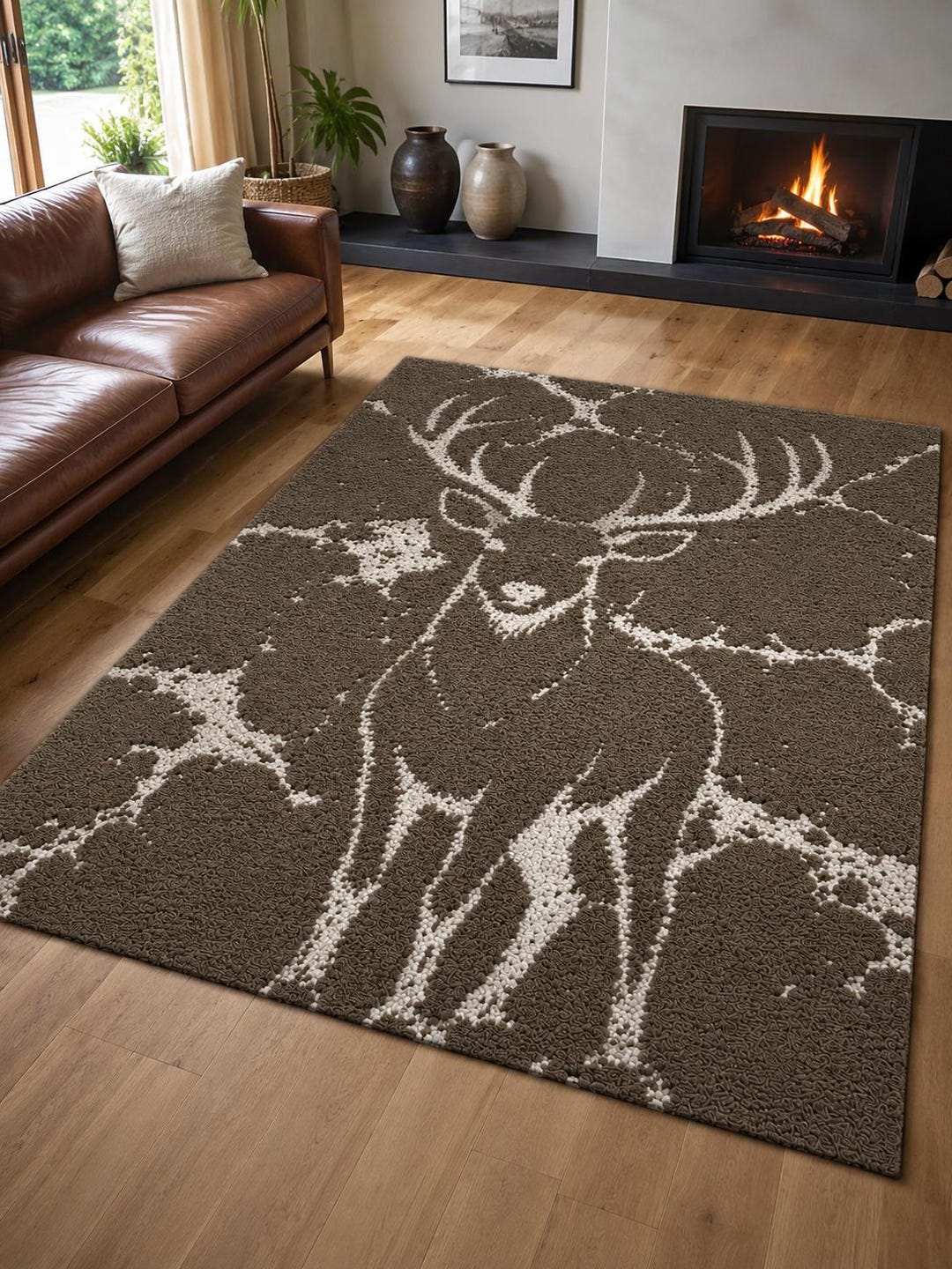 Wildlife Rug Hand Tufted Deer Rug | Rustic Stag Wildlife Carpet | Lodge Woodland ...