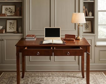 Escritorio de madera maciza, estilo vintage, mesa de estudio para oficina en casa de 46 pulgadas.