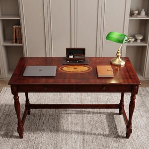 Vintage Solid Wood Writing Desk with Drawers, Victorian Secretary Desk, Cherry Walnut Home Office Desk, Antique Style Desk