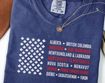 Camiseta con estampado de la hoja de arce de las provincias canadienses con efecto desgastado, camiseta gráfica vintage del Día de Canadá.