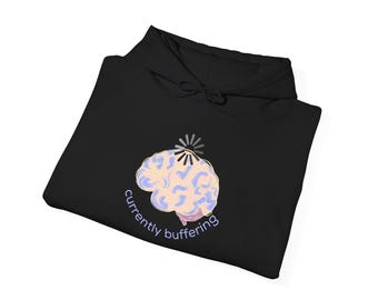 Sudadera con capucha "Actualmente en búfer" / ilustración de cerebro con remolino pastel / estética acogedora / Sudadera para introvertidos con ansiedad y agotamiento / Ropa acogedora