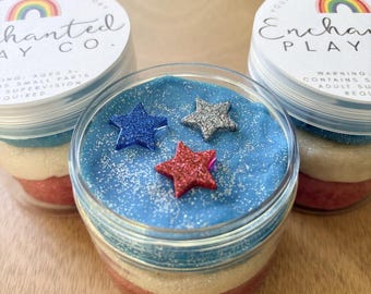Patriotic Playdough Jar with Star Charms 4th of July Party Favors