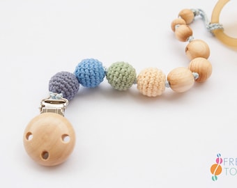 Wooden Pacifier Clip, Beaded Soothie Holder, Binky Clip, Gift For Baby Kids, Shower Gift