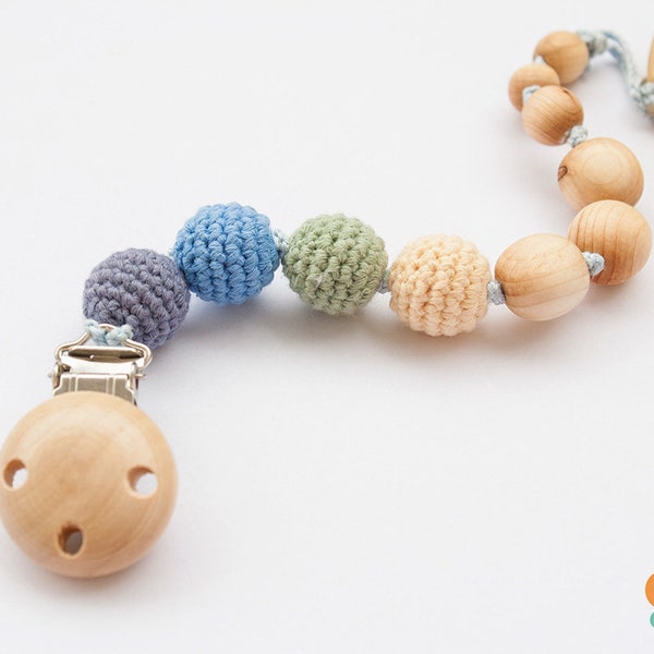 Wooden Pacifier Clip, Beaded Soothie Holder, Binky Clip, Gift For Baby Kids, Shower Gift