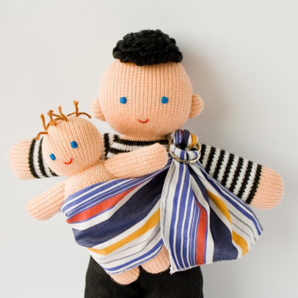 Babywearing Daddy Doll with a Baby Doll - knitted play dolls - eco-friendly, waldorf, babywearing, attachment parenting