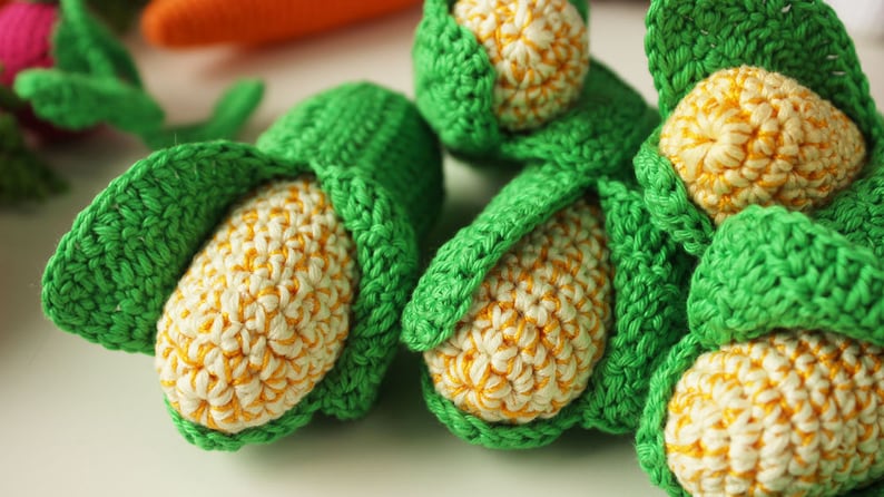 Crochet Vegetables Rattle Baby Toys with Tote Bag, Crochet Play Food Set, 6 12 Months Baby Toys image 8