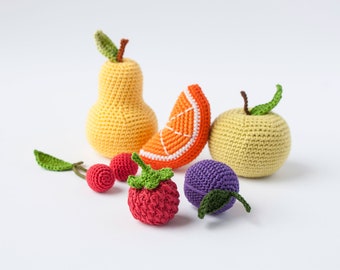 Crochet Fruit Rattle Toys for Baby with Tote Bag, Crochet Play Food Set, Baby Shower Gift, First Christmas Gift