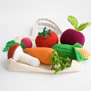 Crochet Vegetables Rattle Baby Toys with Tote Bag, Crochet Play Food Set, 6 12 Months Baby Toys