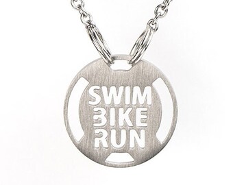 Swim Bike Run triathlon necklace, SBR Tri jewelry, triathlon gift, triathlete keepsake, Iron, Half Iron Iron Distance, 140.6, 70.3