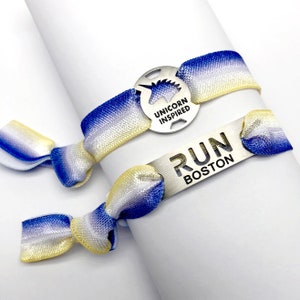 UNICORN INSPIRED or RUN Boston Running Tie Stretch Bracelet Boston Run, Gift for Boston Runners, Run Jewelry, Boston Run, hair tie