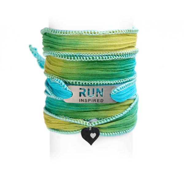 RUN Inspired or Run with Heart Blended Button Wrap Bracelet ATHLETE INSPIRED Run Jewelry, Gift for Runner, Running Motivation, Run Bracelet